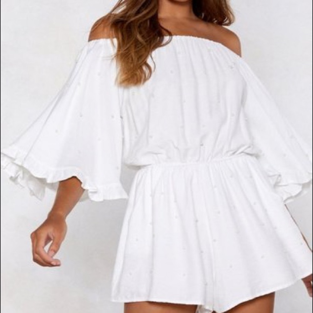 White Pearl Romper with Flutter Sleeves